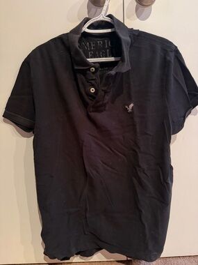 American Eagle Outfitters Men’s Black Polo with Embroidered Logo